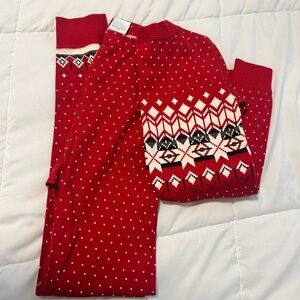 Hanna Andersson Red Fair Isle Thermal Pajama Set with White and Black Accents